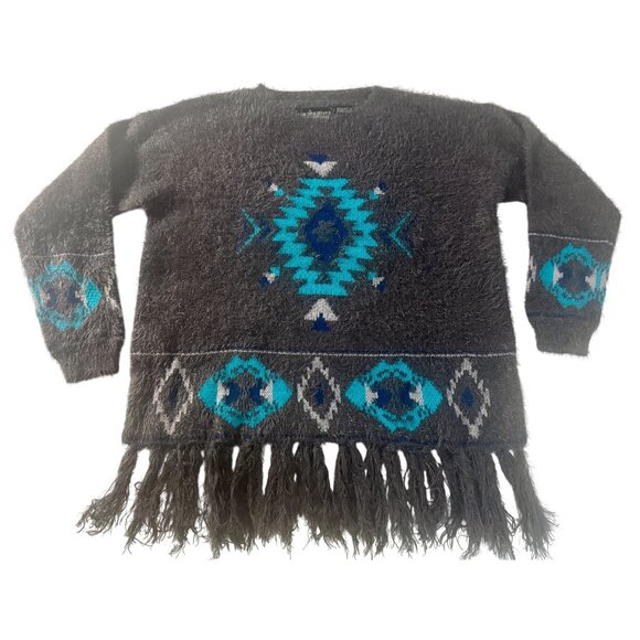 Women’s Powder River Outfitters XL Tribal Pattern Fringe Sweater Cozy Cowboycore - Picture 1 of 7